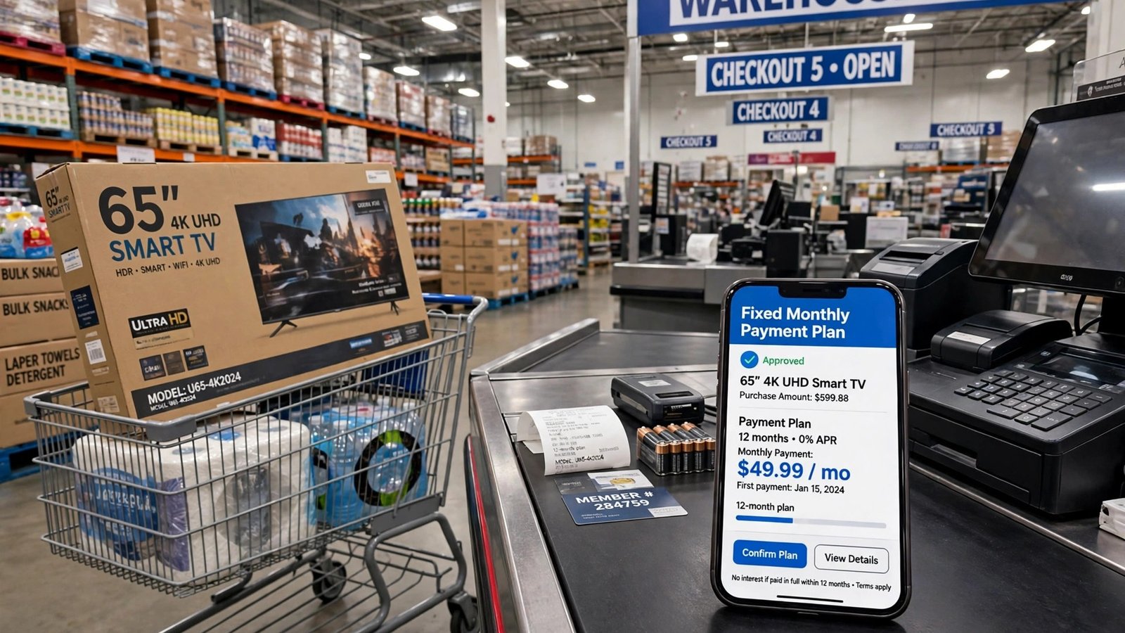 Sam's Club checkout with Affirm pay-over-time financing for holiday purchases