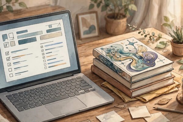 Amazon KDP AI disclosure rules 2026: laptop showing KDP publishing form beside paperback books