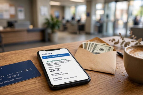 Chase Secure Banking smartphone app beside a debit card with a $175 bonus badge, October 2026
