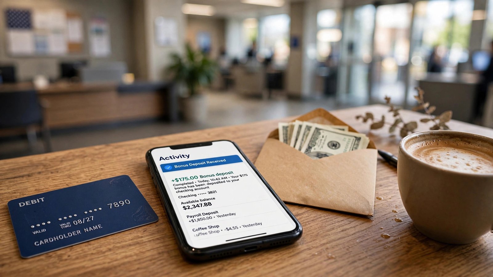Chase Secure Banking smartphone app beside a debit card with a $175 bonus badge, October 2026