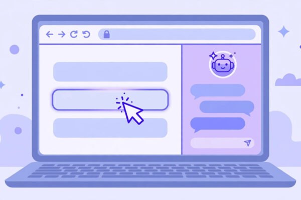 Claude in Chrome extension 2026: AI assistant side panel clicking a browser form field