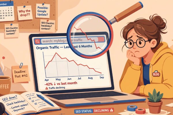 Blogger checking traffic charts after the Google September 2026 spam update rollout