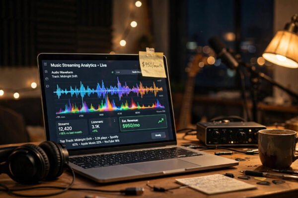 How I made $950 per month with AI music using Suno and DistroKid - home studio with streaming analytics