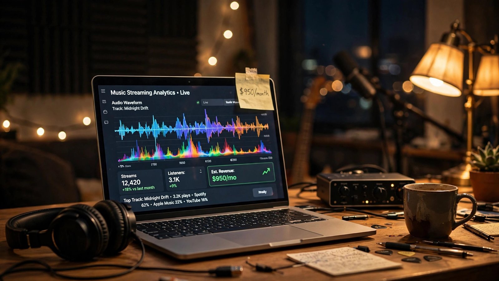 How I made $950 per month with AI music using Suno and DistroKid - home studio with streaming analytics