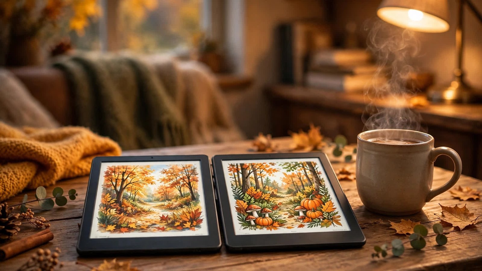 Kindle Colorsoft 2026 vs Kobo Libra Colour color e-readers side by side in a cozy reading corner.