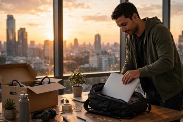 Microsoft 60000 buyouts freelancer opportunity 2026 - professional packing office desk at sunset