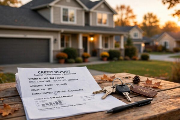 Mortgage credit score rules 2026: home with credit report and keys, VantageScore 4.0