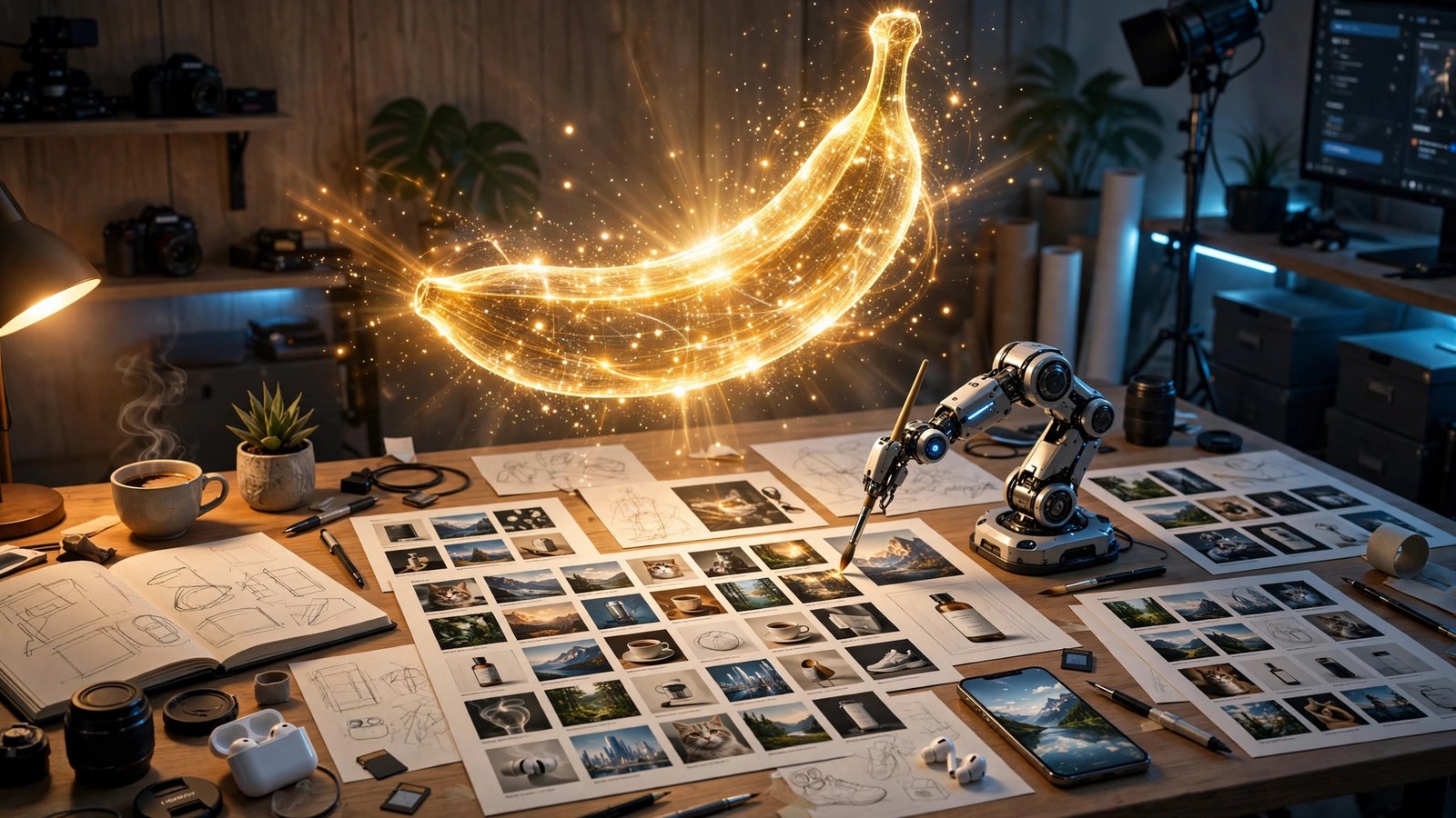 Nano Banana 2.1 by Google: glowing banana-shaped AI interface generating sharper 4K images for creators