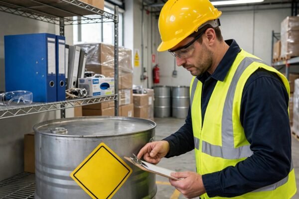 OSHA HazCom deadline November 20 2026 employer checklist - supervisor checking chemical hazard label