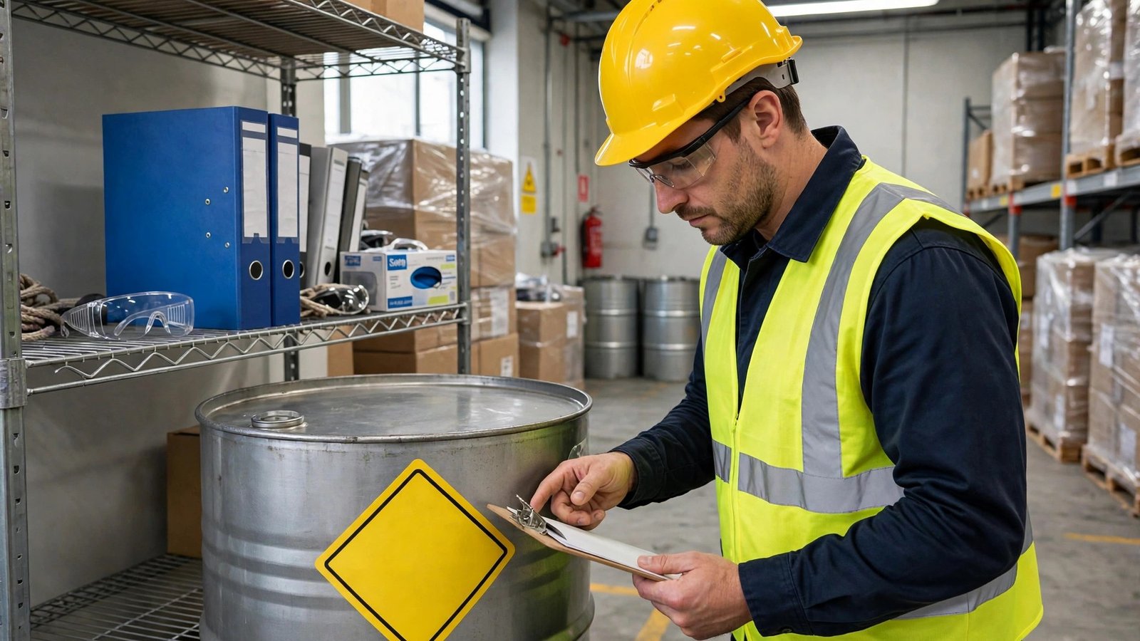 OSHA HazCom deadline November 20 2026 employer checklist - supervisor checking chemical hazard label