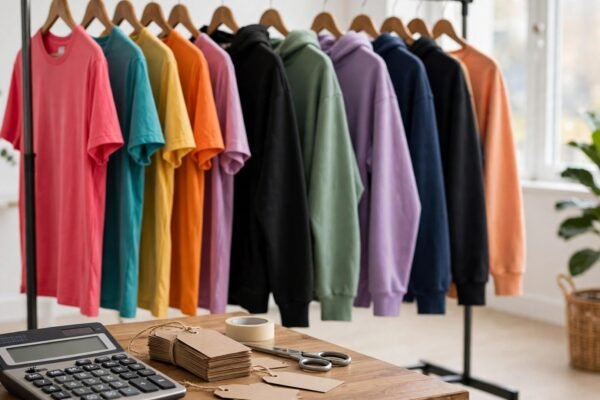 Printify Premium break-even math with printed t-shirts and a calculator