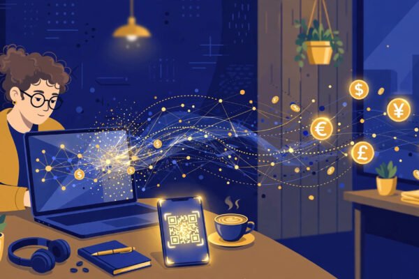 Stablecoin payouts for freelancers: QR payment phone with a digital dollar-coin network