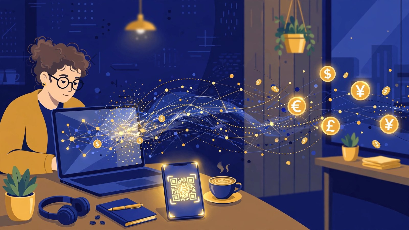 Stablecoin payouts for freelancers: QR payment phone with a digital dollar-coin network