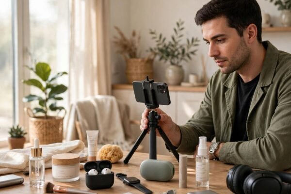UGC creator filming a product video for a brand rate card