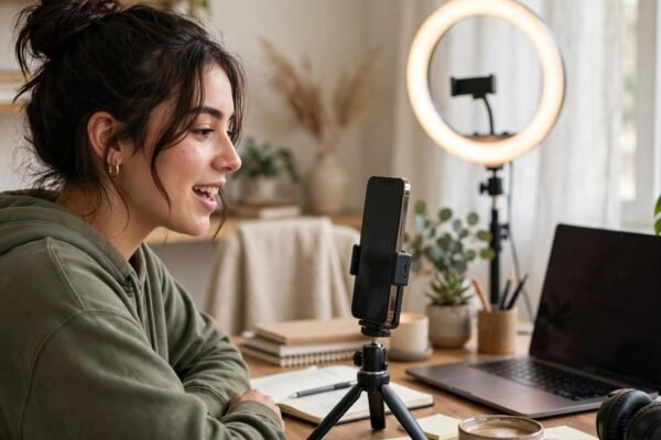 UGC creator filming a short video for the $16 per video rate debate