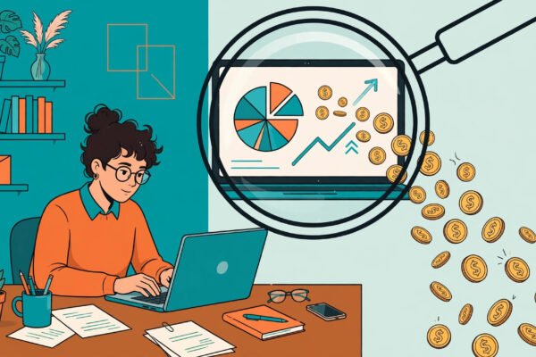 upwork freelancer fees 2026 — Freelance marketplace fee math concept — a laptop screen showing an invoice with percentag