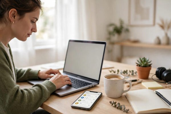 Wise Interest for freelancers - 3.4% APY on idle USD balances shown on a phone at a home desk