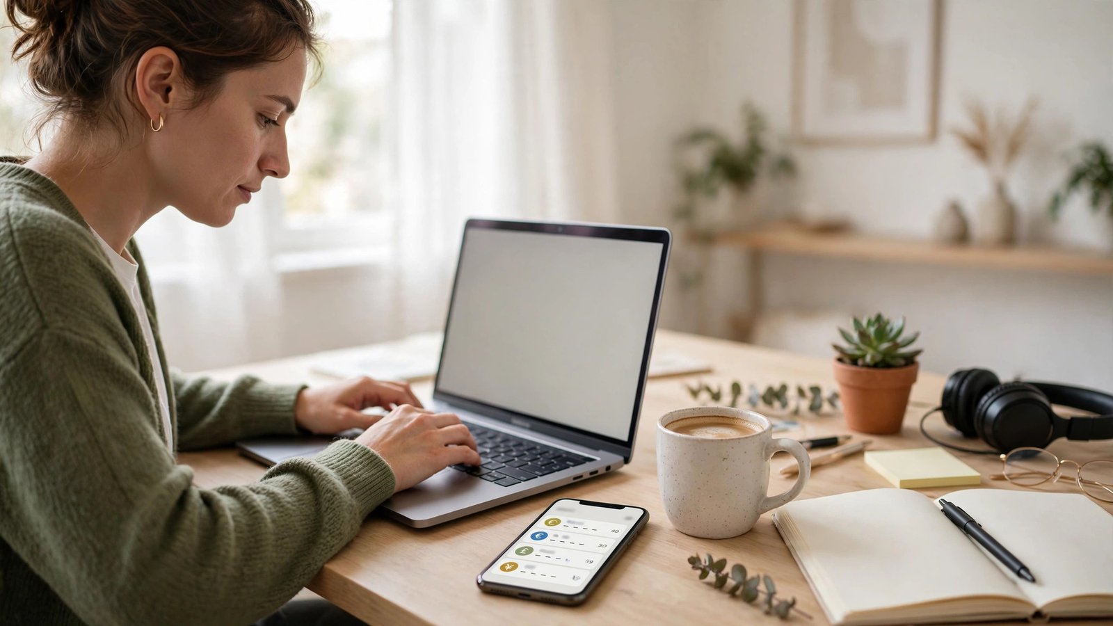 Wise Interest for freelancers - 3.4% APY on idle USD balances shown on a phone at a home desk