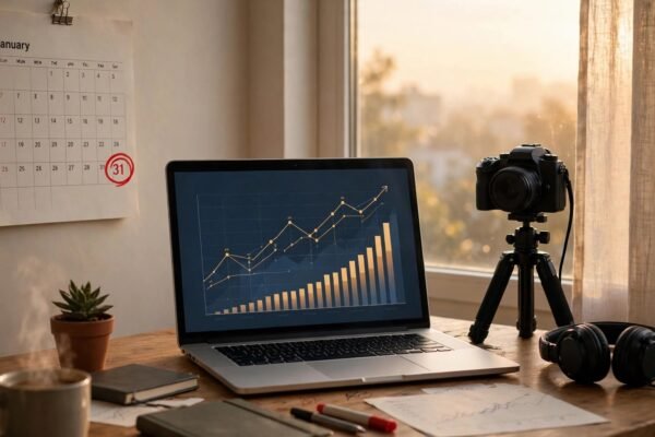 YouTube analytics dashboard with a calendar marking the January 31, 2027 partner program activity rule deadline
