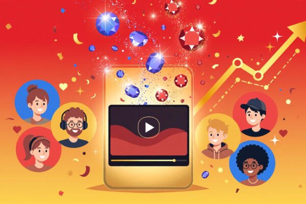 YouTube Hype with Jewels 2026: fan-paid gems boosting a small creator's video toward the leaderboard