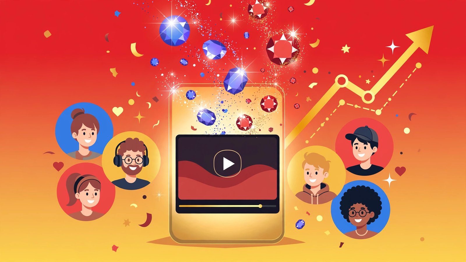 YouTube Hype with Jewels 2026: fan-paid gems boosting a small creator's video toward the leaderboard